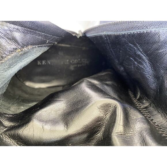 Kenneth Cole Italy Tall Wedge Boots Women’s 8.5, Black Leather Embroidered 39.5 - Picture 10 of 13